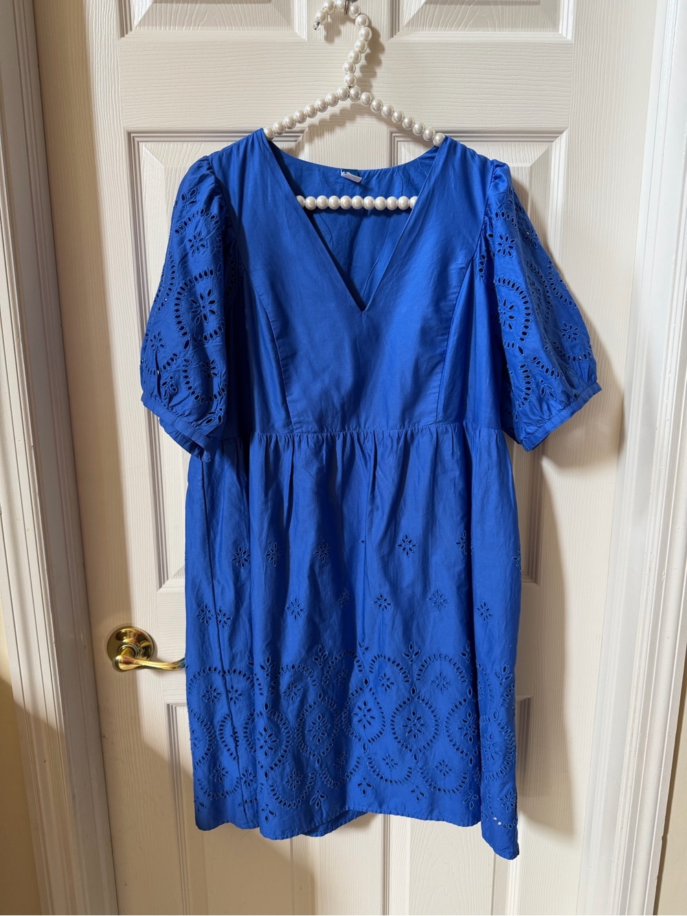 Old Navy Royal Blue Eyelet V-Neck Mini Dress